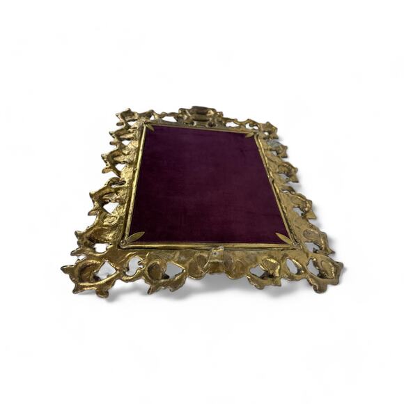 Antique Ornate Brass Frame with Velvet Backing and Mirror Insert Heavy Large - Picture 13 of 14